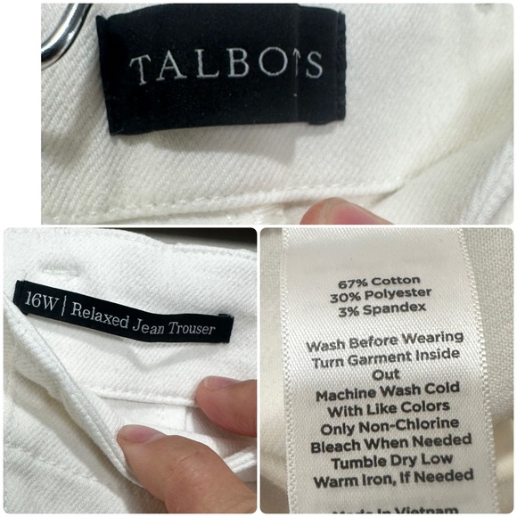Talbot Wide Leg Trousers Jean Womens 16W White Relaxed High Rise Stretch Preppy - Picture 4 of 14
